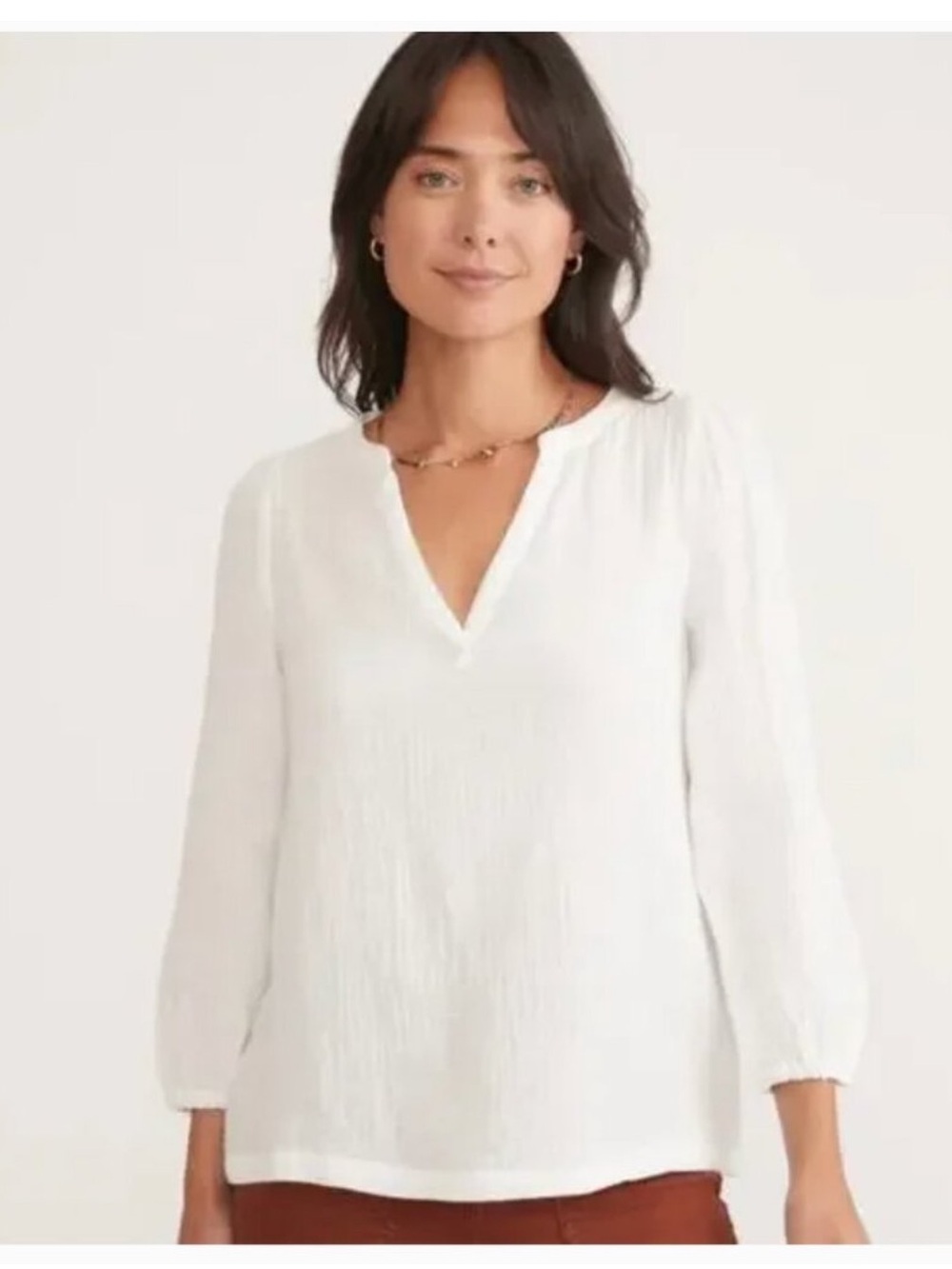 Marine Layer Jamie Banded Collar Top White Cotton Gauze Blouse size XL